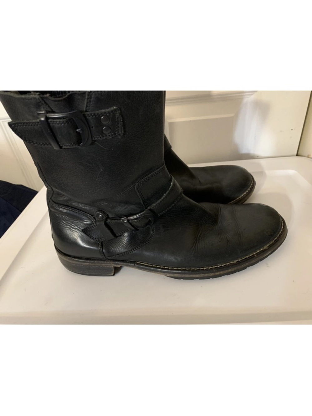 Red Tape Men's Sz 10.5 Salisbury Buckle Black Leather Side Zip Ankle Biker Boots - Picture 3 of 9